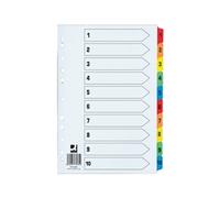 Q-Connect KF76984 A4 Extra Wide 10-Part Numbered Dividers - Assorted Colours