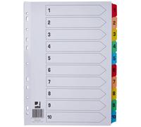 Q-Connect 1-10 Index Multi-Punched Reinforced Board Multi-Colour Numbered Tabs A4 White