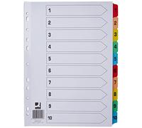 Q-Connect 1-10 Index Multi-punched Reinforced Board Multi-Colour Numbered Tabs A4 White KF01519
