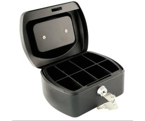 Q-Connect 6" Black Cash Money Box Tin KF02601 - Free Next Day Delivery