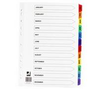Q-Connect Multi-Punched January-December Reinforced Multi-Colour A4 Index Pre-Printed Tabs KF01524