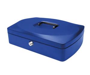 Q-Connect Cash Box 12 Inch Security Safe Petty Key Lockable Metal - Colour Blue