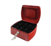 Rapesco SB0008R1 Metal Cash Box with Lock, 3 Keys and Removeable Tray, Size 8", Red