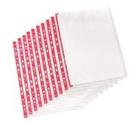 Q-Connect Delux Punched Pocket Side Opening Red Strip A4 Pk25 -KF01123