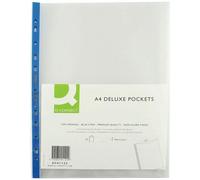 Q-Connect Delux Punched Pocket Top Opening Blue Strip A4 Clear (Pack Of 25)