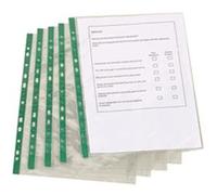Q-Connect Delux Punched Pocket Top Opening Green Strip A4 Clear (Pack of 100) KF01121