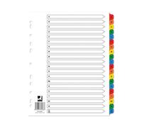 15 x Q-Connect A4 A-Z Index Dividers, Multicoloured Reinforced Tabs, 160gsm White Board, 26-Tab Filing Dividers for Ring Binders & Lever Arch Files - KF76986Q