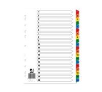 Q-Connect Index 1-20 Board KF01521Q Reinforced Multicoloured 10 Pack