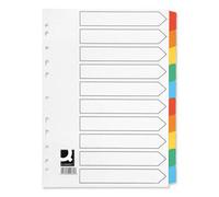 Q-CONNECT Index Tabs KF01526 – 10-Part Multi-Colour, Reinforced Board, Multi-Punched A4 White