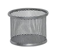 Q-Connect KF15104 Desk Organiser Round/Painted Metal Mesh/Silver/Mesh Metal Office Organiser Desk Organiser/Non-Slip Feet/9 x 6.8 cm
