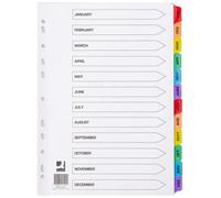 Q-Connect Multi-Punched January-December Reinforced Multi-Colour A4 Index Pre-Printed Tabs