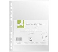 Q-Connect 19390 Polypropylene Document Holders with Punched Eco-Textured Antistatic A4 6/100e 210 x 297 mm Pack of 100 Assorted Colours