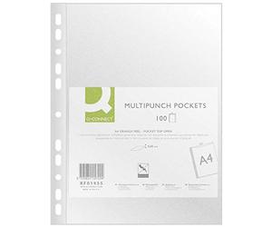 Q-Connect Polypropylene Document Holders with Punched Eco-Textured Antistatic A4 6/100e 210 x 297 mm Pack of 100 Assorted Colours