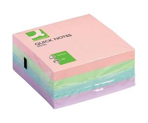 Q Connect Quick Notes. Repositionable notes in 400 sheet cubes, ideal for use in the office or home and will stick to most surfaces. Size 75mmx75mm (3x3ins). Colour - Assorted Pastel Colours.