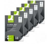Q-CONNECT Spiral Pad Support Back A4+ 80-Leaf Ruled (Feint) with Margin – Pack of 5