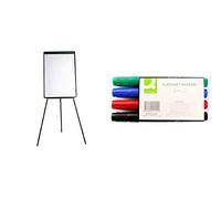 Q-Connect Square EASEL FLIPCHART BPSCA KF04173 - OE06018 and Flipchart Marker Pens Bullet Tip KF01551 - Assorted Colours, Pack of 4, black