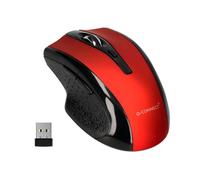 Q-CONNECT Wireless Ergonomic Mouse 2.4G/4-Button/Battery-Powered/Includes 2 AAA batteries/Ambidextrous/Gaming/Optical Computer Mouse for Laptop, PC/Red