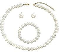 Q&D&S Chunky Pearl Necklace and Earring Set Big Faux Pearl Prom Jewelry Sets for Women Beaded Strand Bracelet Stud Earrings for Women Wedding, as shown in the figure, Faux Pearl, No Gemstone