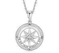 Q&D&S Compass Necklace for Women Jewelry For Her I'd Be Lost Without You Girlfriend Birthday Gifts for Her Valentines, 15.75inch, Cubic Zirconia, Cubic Zirconia