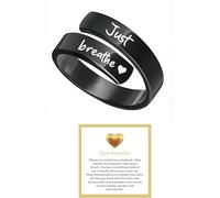 Q&D&S Dainty Just Breathe Ring for Women,Adjustable Inspirational Engraved Heart Stainless Steel Open Ring Personality Jewelry Gift (Heart black)