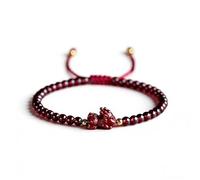 Q&D&S Feng Shui Garnet Stone Pixiu Bracelet For Women, Lucky Stretch Beaded Gift Jewelry,Feng Shui Bracelet for Wealth and Good Luck Money Amulet, Adjustable, Garnet, Garnet