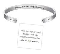Q&D&S Remember Who The F You Are Motivational Bracelet, Stainless Steel Engraved Inspirational Message Cuff Bangle,Don't Let The Hard Days Win Adjustable Bracelet for Women, Adjustable, Stainless