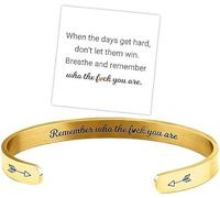 Q&D&S Remember Who The F You Are Motivational Bracelet, Stainless Steel Engraved Inspirational Message Cuff Bangle,Don't Let The Hard Days Win Adjustable Bracelet for Women, Adjustable, Stainless