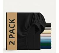 Q&H Bedding 2x Double Fitted Sheet Black, 30cm Extra Deep Fitted Sheet, Soft Brushed Microfiber Elastic Bed Sheets, Shrinkage, Fade Resistant, Washable Sheets