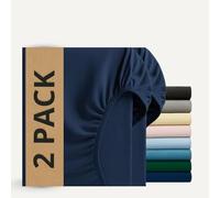 Q&H Bedding 2x Small Double Fitted Sheet Navy Blue, 30cm Extra Deep Fitted Sheet, Soft Brushed Microfiber Elastic Bed Sheets, Shrinkage, Fade Resistant, Washable Sheets