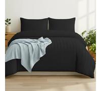 Q&H Bedding Super King Seersucker Duvet Cover Set - Black Quilt Cover Brushed Microfiber with Pillowcase - Multiple Sizes Complete Bedding Set - Soft & Breathable, Easy Care & Machine Washable