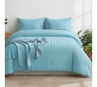 Q&H Bedding Super King Seersucker Duvet Cover Set - Duck Egg Quilt Cover Brushed Microfiber with Pillowcase - Multiple Sizes Complete Bedding Set - Soft & Breathable, Easy Care & Machine Washable