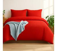 Q&H Bedding Super King Seersucker Duvet Cover Set - Red Quilt Cover Brushed Microfiber with Pillowcase - Multiple Sizes Complete Bedding Set - Soft & Breathable, Easy Care & Machine Washable
