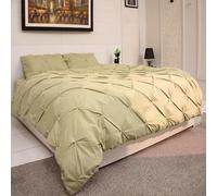 Q&H Double Duvet Cover Set Pillow Pair Cases - Soft Polyester Microfiber Breathable & Washable Comforter Sets - Ultra Soft Comfy Quilt Cover Pintuck Design (Sage Green, Double 200x200cm)