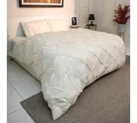 Q&H King Size Duvet Cover Set With Pillow Pair Cases - Soft Polycotton Breathable & Washable Comforter Sets - Ultra Soft Comfy Duvet Bed Set Pintuck Design (Cream, King 225x225cm)