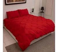 Q&H King Size Duvet Cover Set With Pillow Pair Cases - Soft Polycotton Breathable & Washable Comforter Sets - Ultra Soft Comfy Duvet Bed Set Pintuck Design (Red, King 225x225cm)