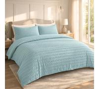 Q & H QUALITY HOUSEHOLD Q&H Bedding Duck Egg Seersucker Duvet Cover Set Super King with Pillowcase - Ultra Soft Brushed Microfiber Quilt Cover - Breathable, Textured, Easy Care, Machine Washable