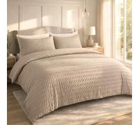 Q & H QUALITY HOUSEHOLD Q&H Bedding Silver Seersucker Duvet Cover Set Super King with Pillowcase - Ultra Soft Brushed Microfiber Quilt Cover - Breathable, Textured, Easy Care, Machine Washable