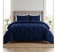 Q & H QUALITY HOUSEHOLD Q&H Pintuck Double Duvet Cover Set Navy with Pillow Cases - Soft Brushed Microfiber Quilt Cover - Breathable, Wrinkle Resistant, Easy Care Bedding Set