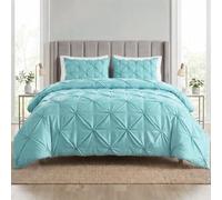 Q & H QUALITY HOUSEHOLD Q&H Pintuck King Duvet Cover Set Duck Egg with Pillow Cases - Soft Brushed Microfiber Quilt Cover - Breathable, Wrinkle Resistant, Easy Care Bedding Set