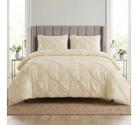 Q & H QUALITY HOUSEHOLD Q&H Pintuck Single Duvet Cover Set Cream with Pillow Cases - Soft Brushed Microfiber Quilt Cover - Breathable, Wrinkle Resistant, Easy Care Bedding Set