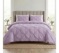 Q & H QUALITY HOUSEHOLD Q&H Pintuck Super King Duvet Cover Set Lilac with Pillow Cases - Soft Brushed Microfiber Quilt Cover - Breathable, Wrinkle Resistant, Easy Care Bedding Set