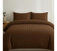 Q & H QUALITY HOUSEHOLD Q&H - Seersucker Duvet Cover Set with Pillow Cases - Ultra Soft Polyester Microfiber Quilt Cover - Machine Washable & Breathable Comforter Sets (Brown, Super King (260x220cm)