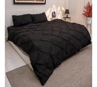 Q&H Single Duvet Cover Set With Pillow Pair Cases - Soft Polycotton Breathable & Washable Comforter Sets - Ultra Soft Comfy Duvet Bed Set Pintuck Design (Black, Single 135x200cm)