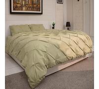Q&H Single Duvet Cover Set With Pillow Pair Cases - Soft Polycotton Breathable & Washable Comforter Sets - Ultra Soft Comfy Duvet Bed Set Pintuck Design (Sage Green, Single 135x200cm)