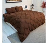 Q&H Super King Duvet Cover Set Pillow Pair Cases - Soft Polyester Microfiber Breathable & Washable Comforter Sets - Ultra Soft Comfy Quilt Cover Pintuck Design (Brown, Super King 260x220cm)