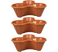 Q&H - Trio Outdoor Plastic Garden Planter - Terracotta Color 3 Compartments Herb and Flower Pot - Durable Weather-Resistant Plastic Planter for Patios, Balconies, Porches, and DIY Gardening (3)