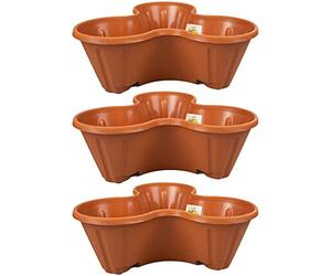 Q&H - Trio Outdoor Plastic Garden Planter - Terracotta Color 3 Compartments Herb and Flower Pot - Durable Weather-Resistant Plastic Planter for Patios, Balconies, Porches, and DIY Gardening (3)