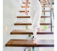 Q-Hillstar Clear Non Slip Stair Treads, 4” x 30” Waterproof Anti Slip Tape (15 Pack) | High Traction Non Skid Step Strip, Pre-Cut PVC Free Non Slip Stair Grips for Indoor Use