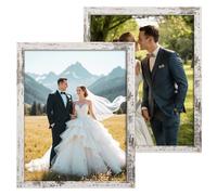 Q.Hou 11x14 Picture Frames Wood Patten Distressed White Set of 2, Each Frame with 2 Mats,Display 8x10 or Five 4x6 Photos with Mat & 11x14 Picture Without Mat for Wall Mount (QH-PF11X14-RW)