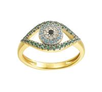 Jewelco London Women's Gold-plated Silver Green Blue Black CZ Anti Envy Evil Eye Ring in Gold | Size: Q Jewelco London Gold Q